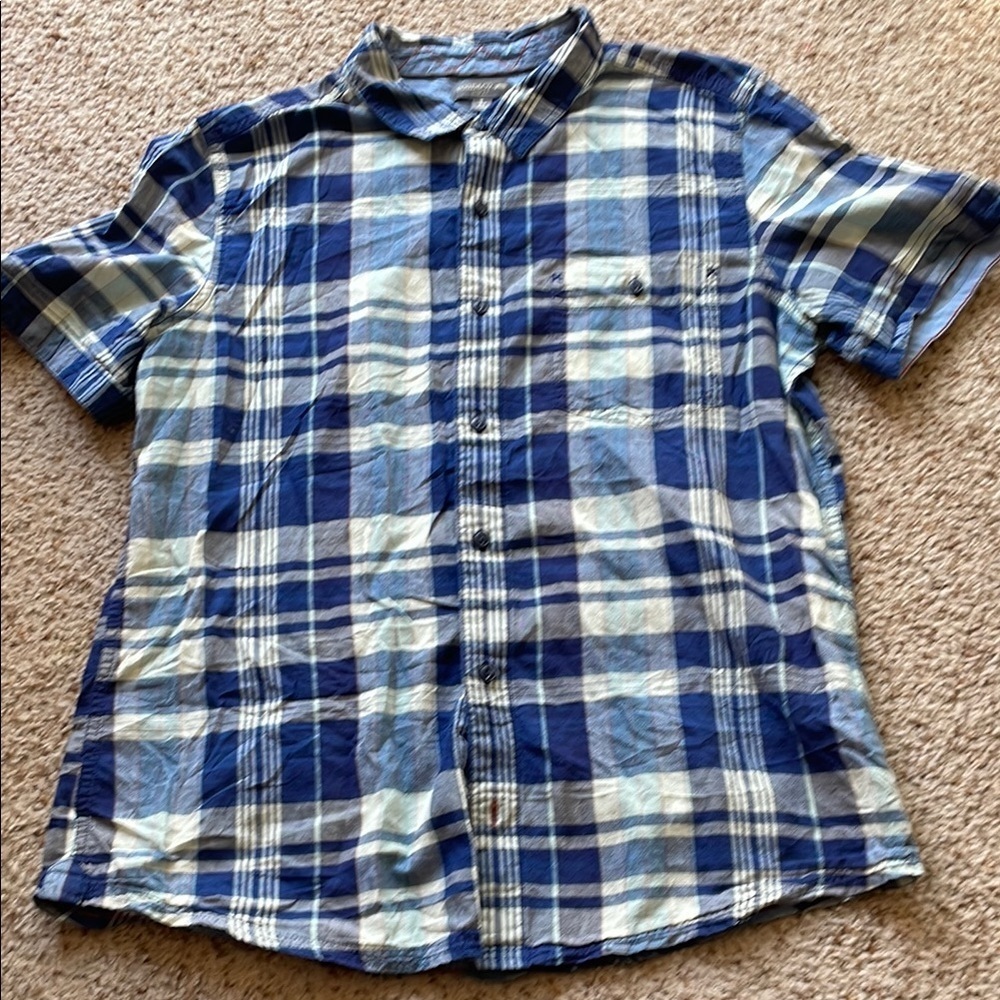 Toad & Co organic cotton Blue Plaid Men's Shirt size L